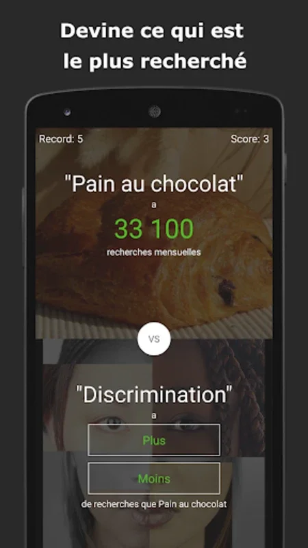 Le jeu du Plus ou Moins for Android - Test Your Search Term Guesses