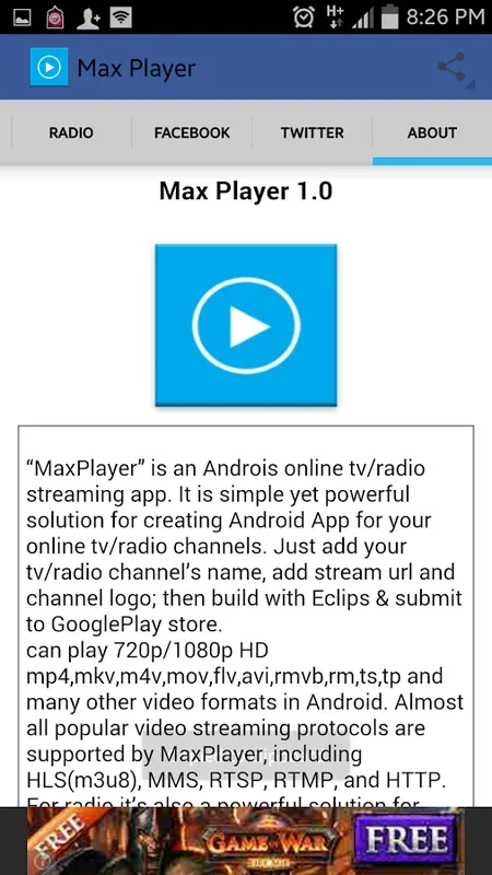 Max Player for Android - Stream TV & Radio Easily