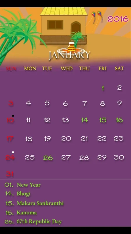 Telugu 2016 Calendar for Android: Know 2016 Holidays