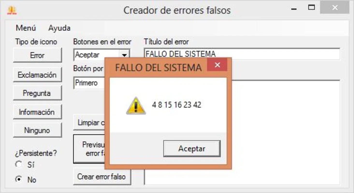 Creador de errores falsos 2 for Windows - Free Prank Software