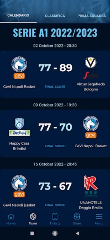 Napoli Basket for Android - Track Team Stats