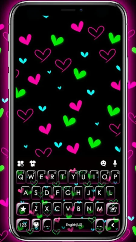 Shiny Neon Hearts Theme for Android - Personalized Keyboard