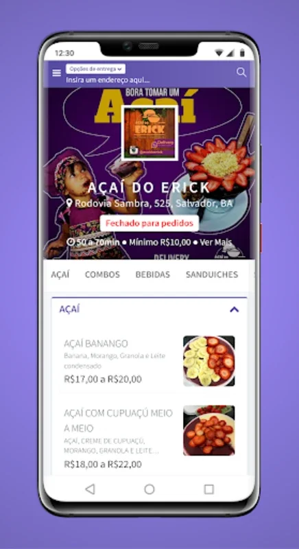 Açaí do Erick for Android - Effortless Açaí Ordering