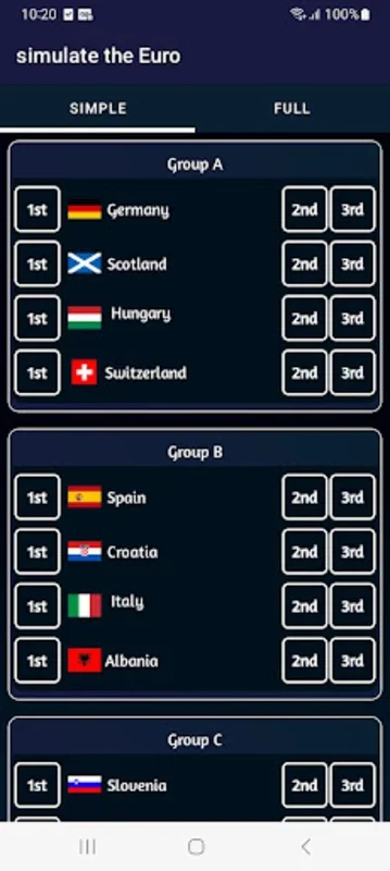 simulate the Euro for Android - Predict Football Champions