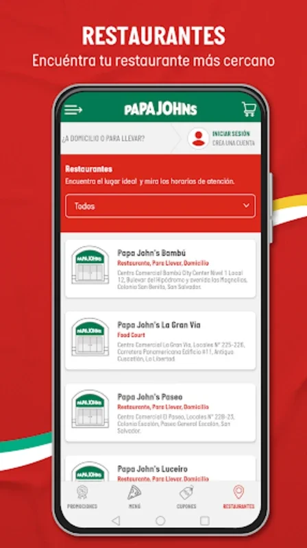 Papa John's El Salvador App for Android - Order Pizza Easily