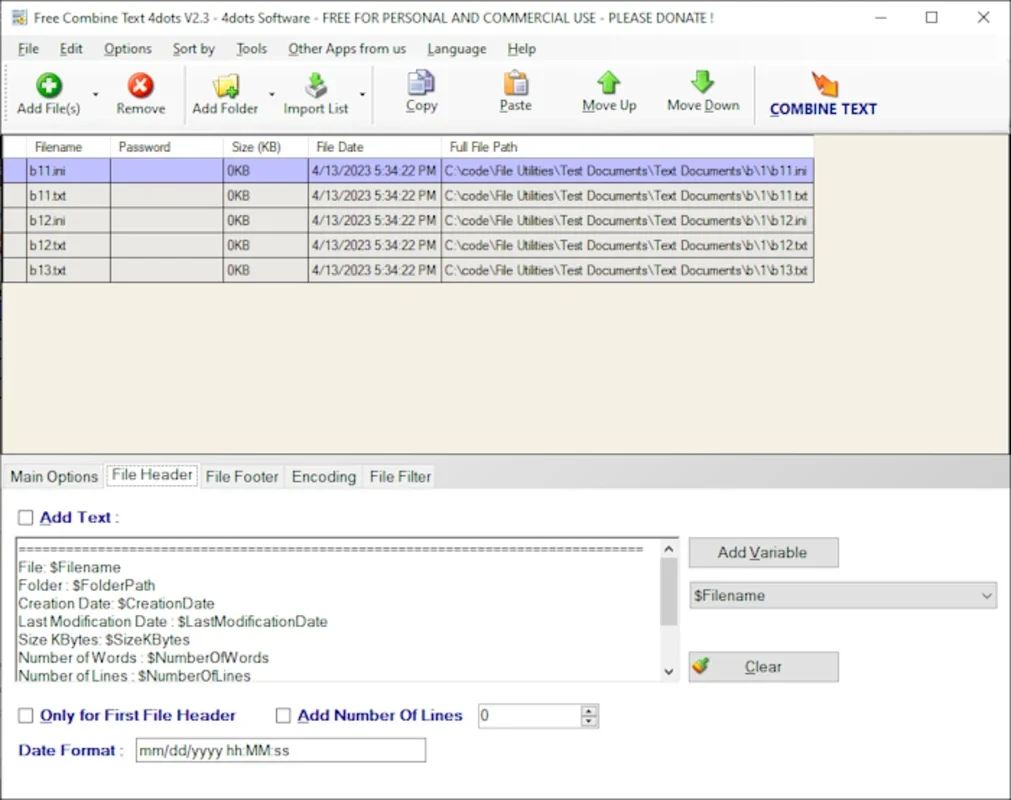 Free Combine Text Files 4dots for Windows - Effortless Text File Merging