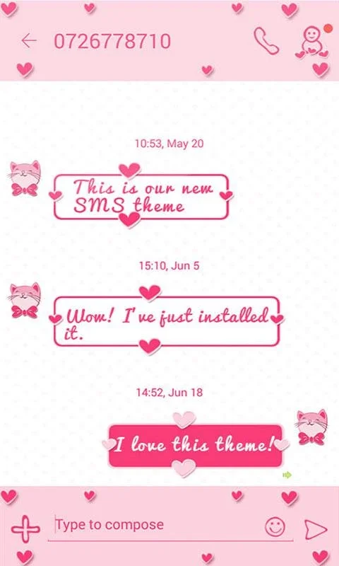 Pink Love SMS for Android - Stylish Messaging Theme