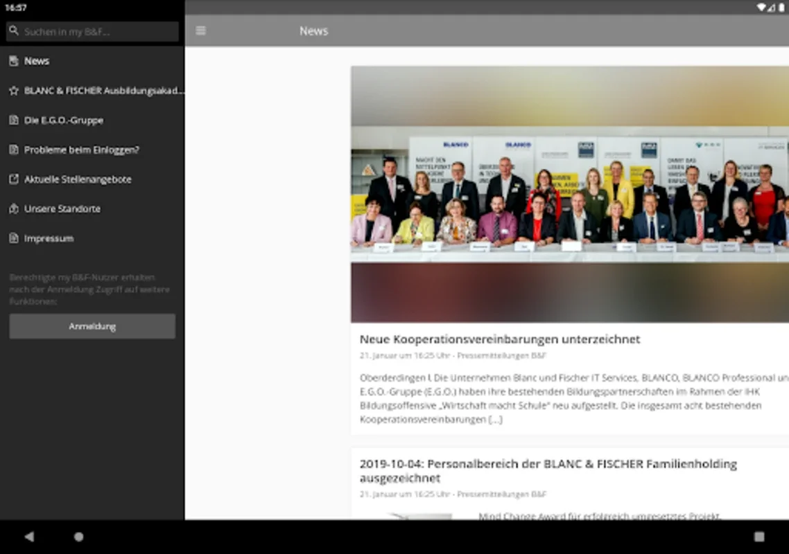 my B&F for Android - Insights into BLANC & FISCHER Holdings