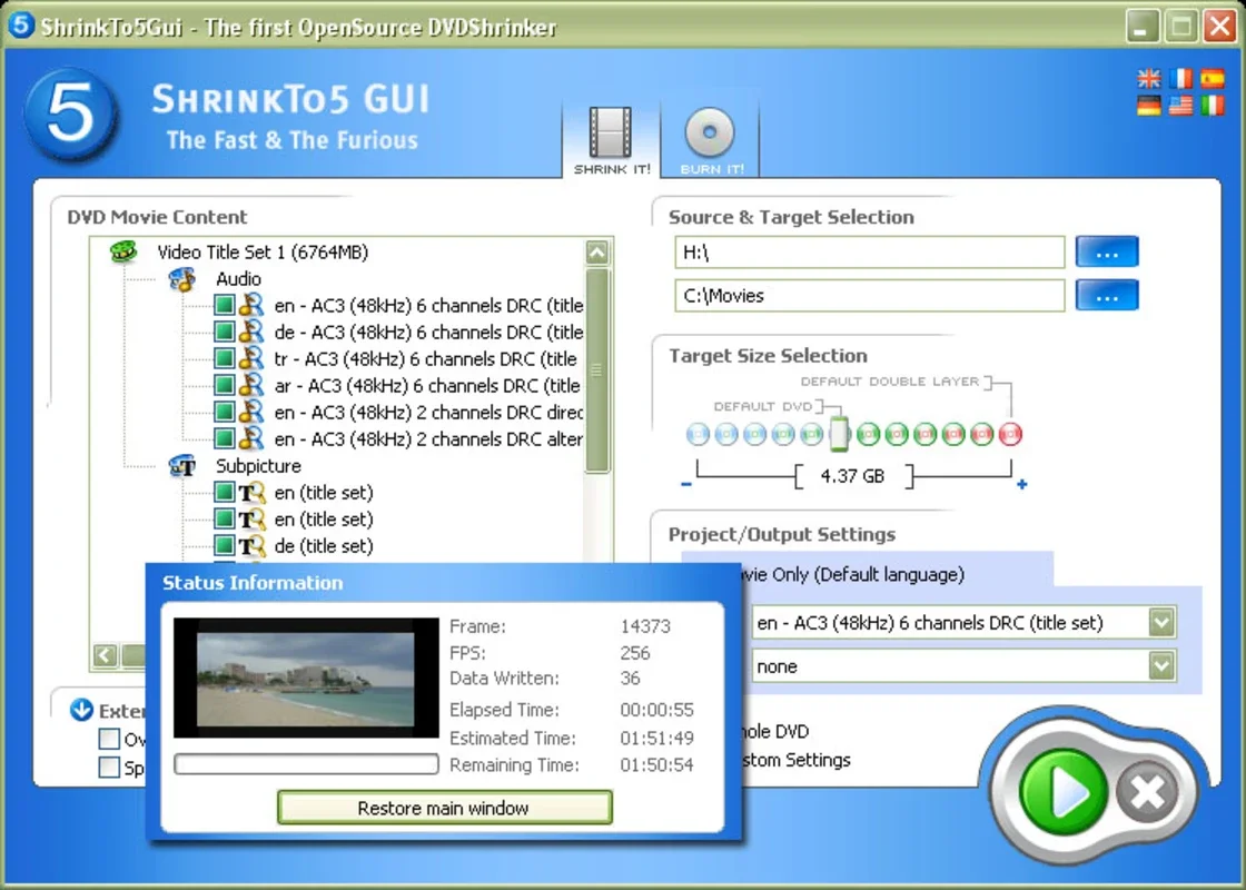 ShrinkTo5 GUI for Windows - Quick and Efficient DVD Backups