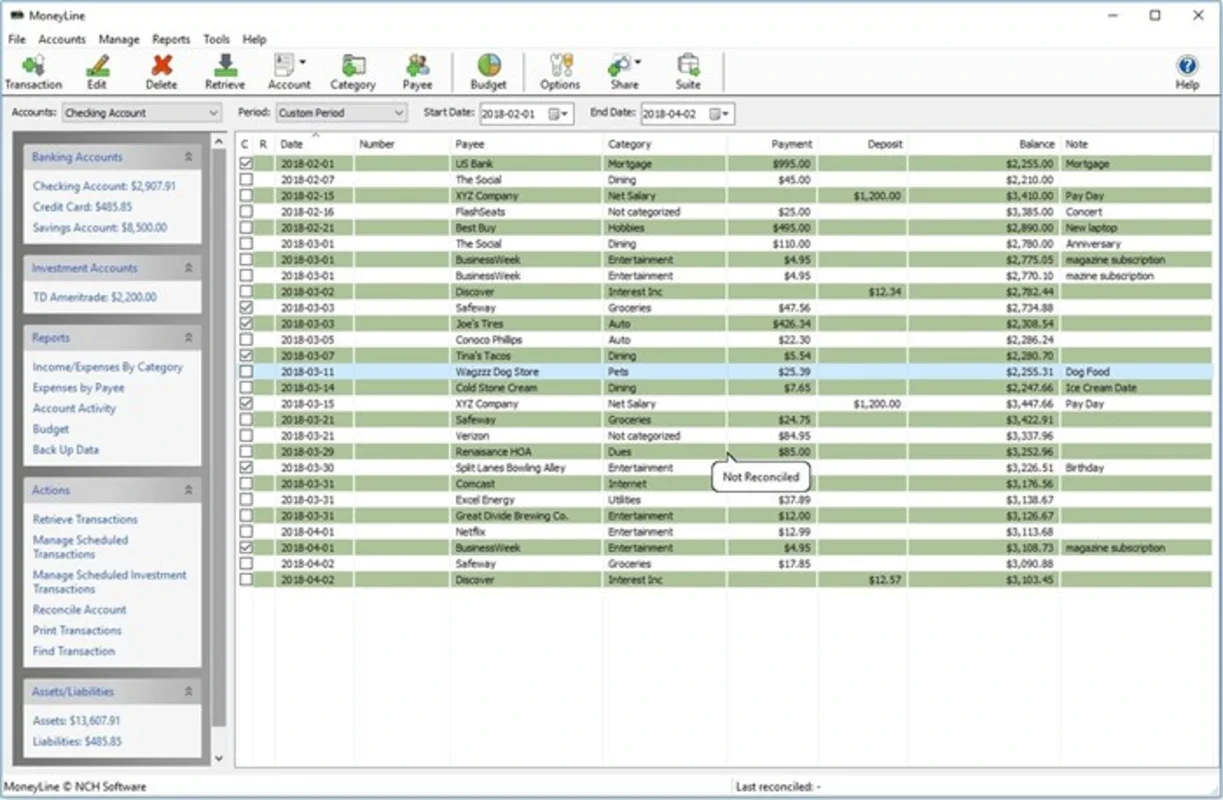 MoneyLine Professional Edition for Windows - Manage Personal Finances Easily