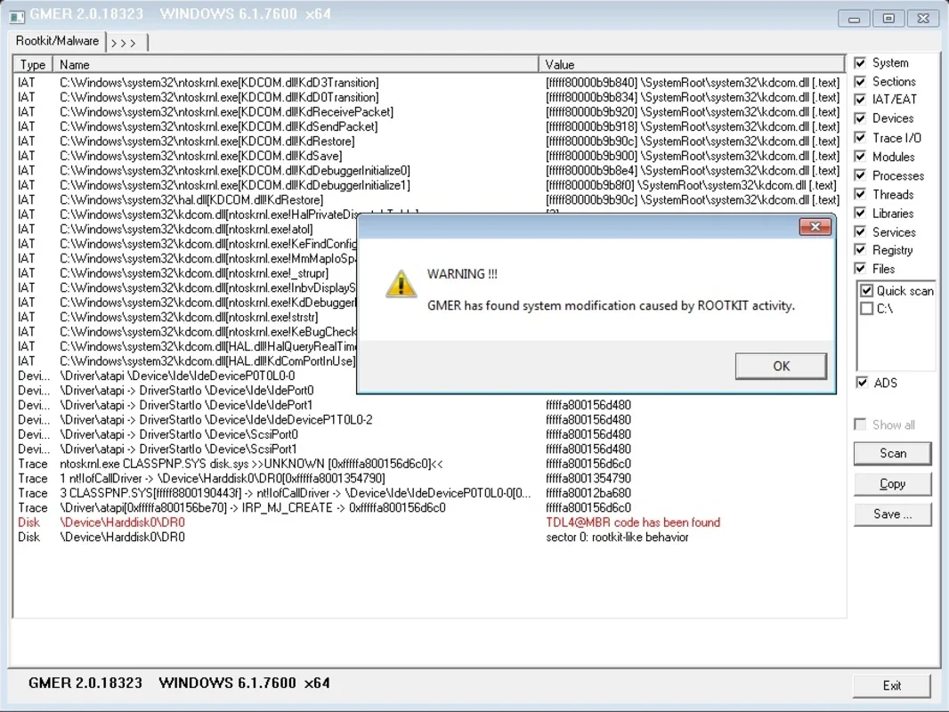 GMER for Windows - Detect and Eliminate Rootkits