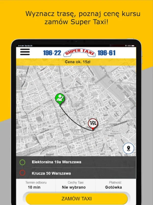 SUPER TAXI Warszawa 196 22 for Android - Efficient Taxi Booking