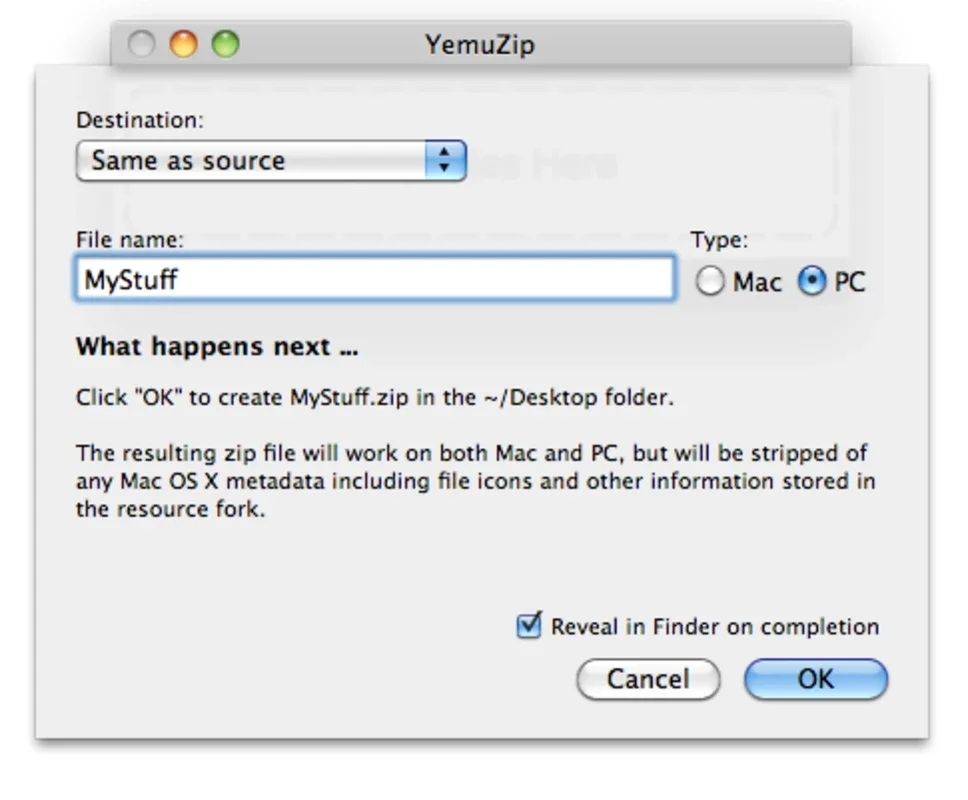 YemuZip for Mac - Create Windows - Compatible ZIP Files