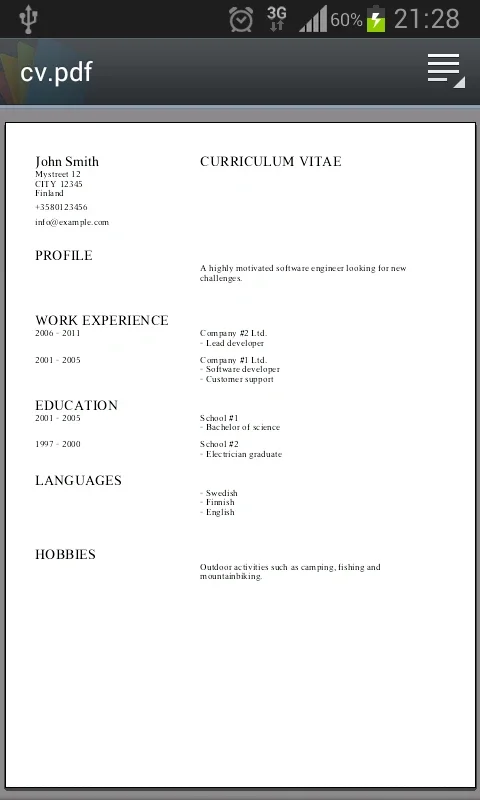 Curriculum Vitae for Android - Craft Professional CVs