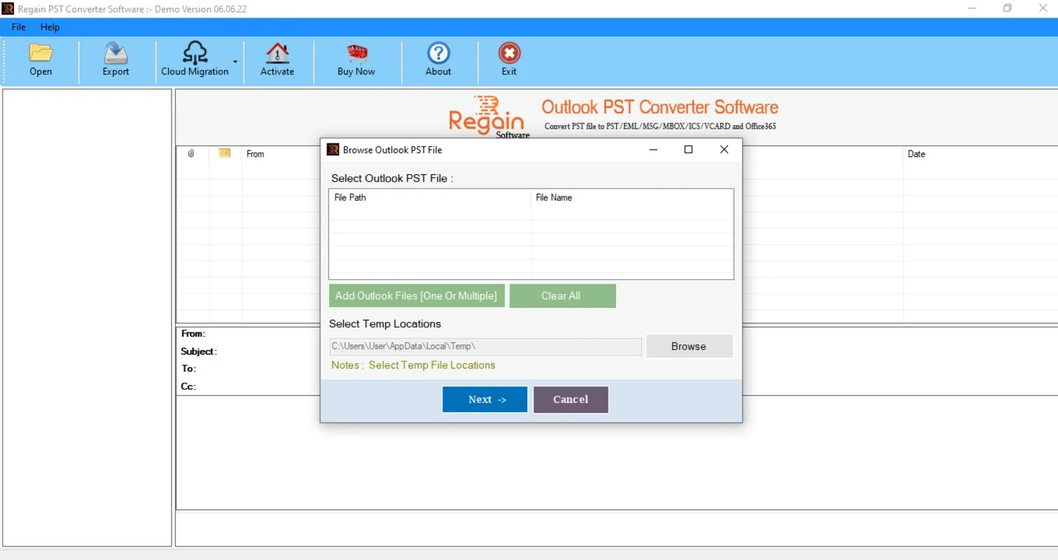 Regain Outlook PST Converter for Windows: Convert PST Files