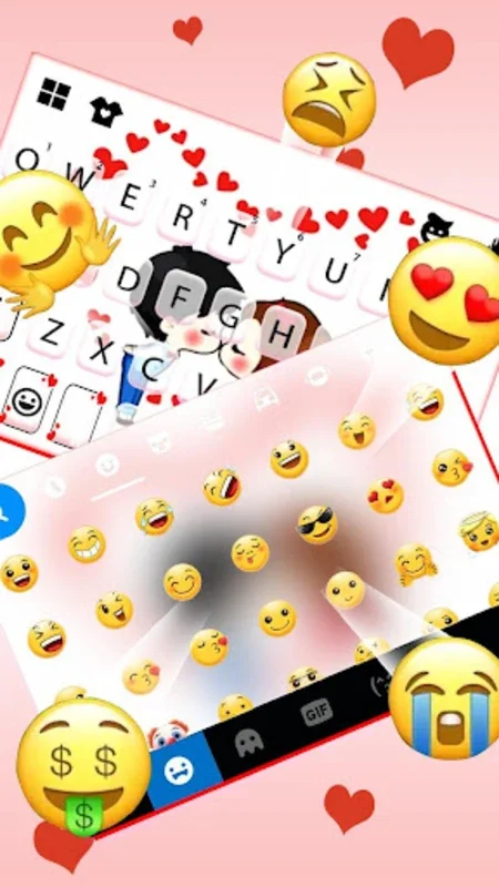 Cartoon Couple Hearts for Android - Customize Keyboard with 150+ Languages