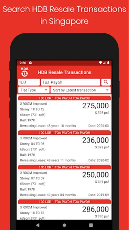 HDB Resale Transactions for Android - Smart Housing Decisions