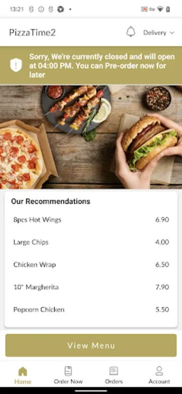 PizzaTime2 for Android - Seamless Meal Ordering