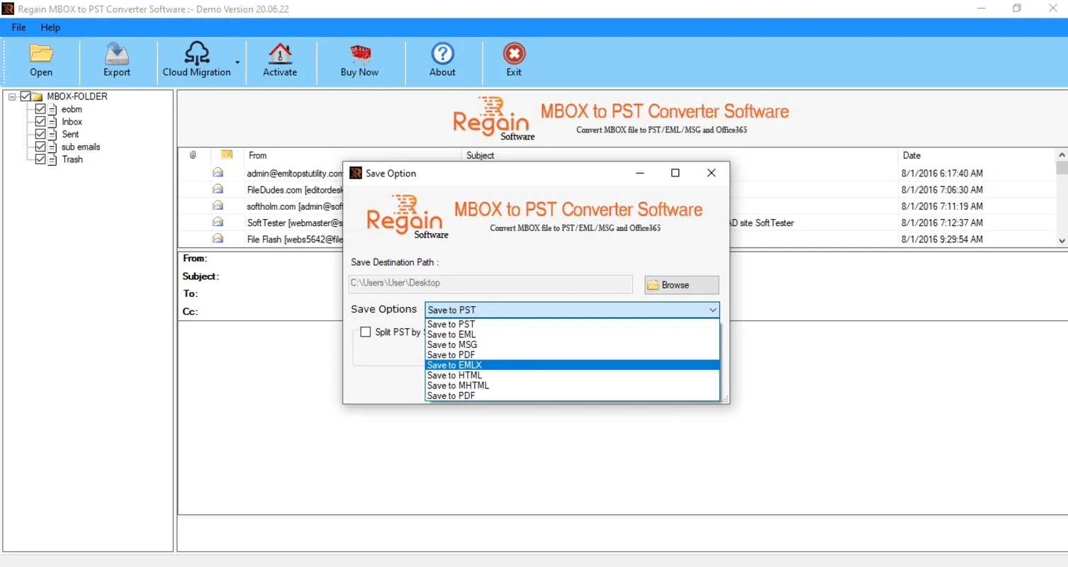 Regain MBOX to PST Converter for Windows - Effortless Conversion