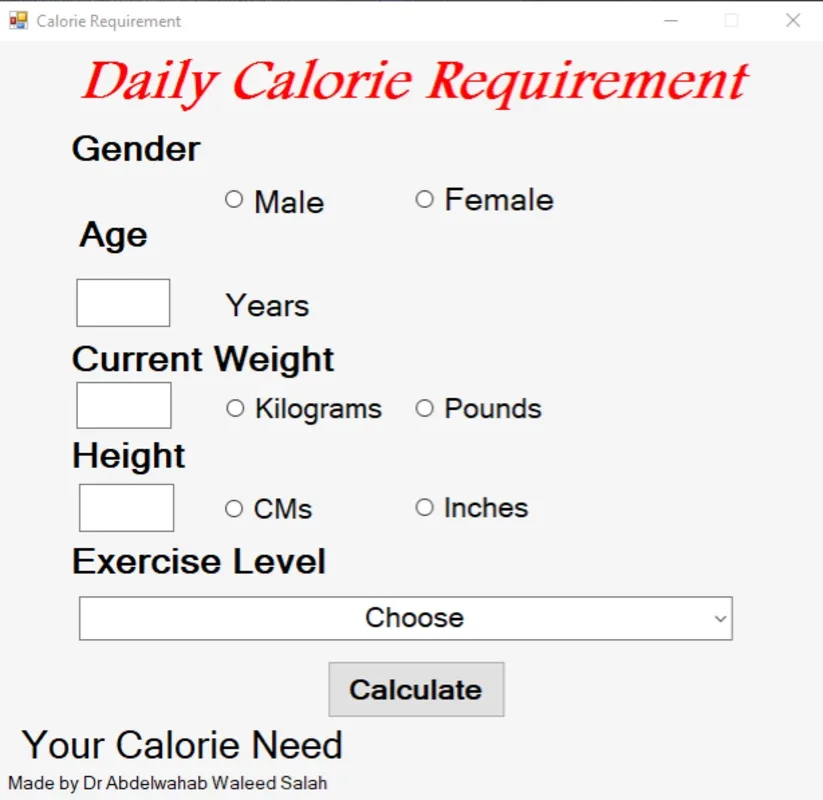 Calorie Requirement for Windows: Calculate Daily Calorie Needs