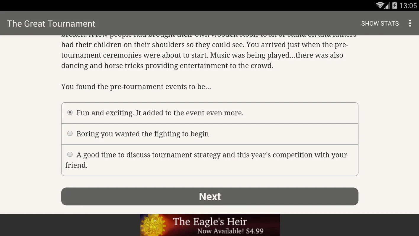 The Great Tournament for Android - Engaging Interactive Fiction