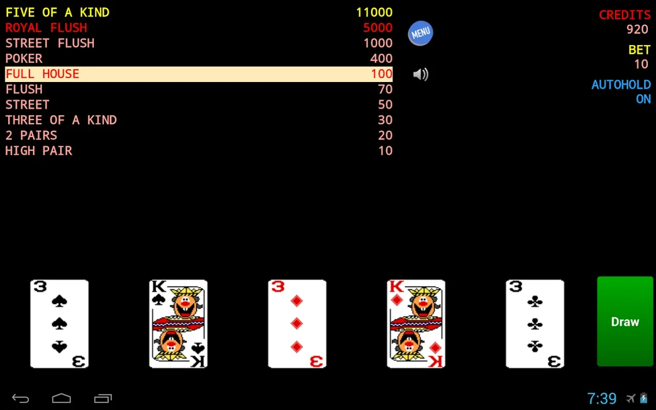 Jolly Card for Android - Vintage Poker with Auto Hold