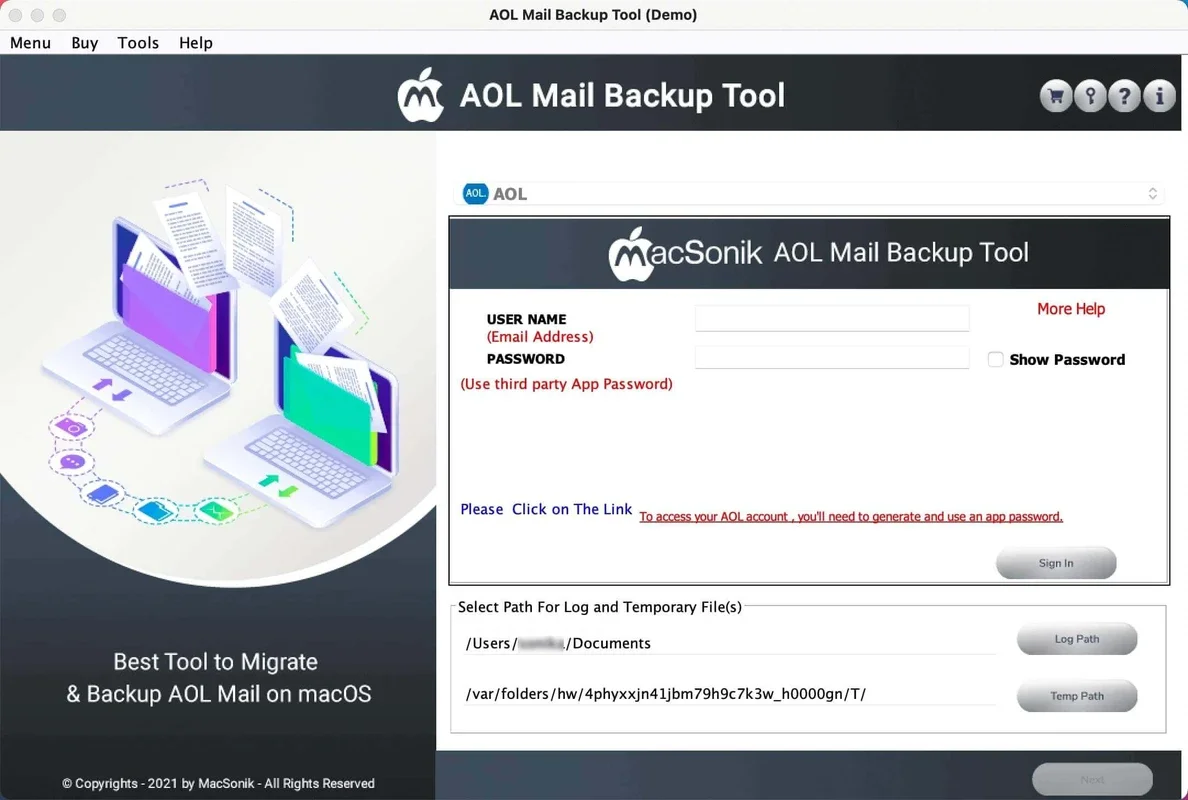 MacSonik AOL Backup Tool for Mac - Efficient Email Backup