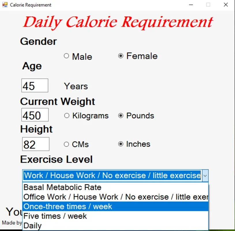 Calorie Requirement for Windows: Calculate Daily Calorie Needs