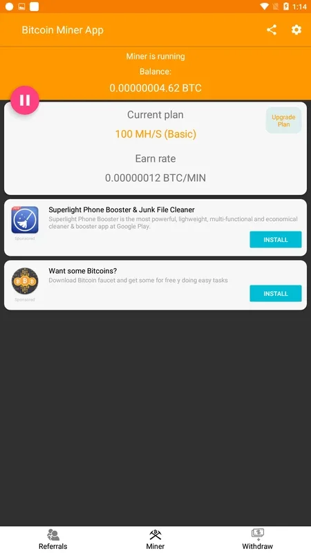 Bitcoin Miner - Earn Satoshi & Free BTC Mining for Android - No Downloading Required