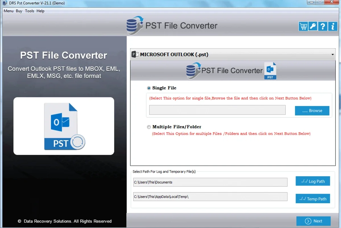 DRS PST File Converter for Windows - Convert Outlook PST Files