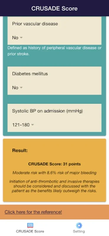 CRUSADE Risk Score for ACS for Android - Accurate Bleeding Risk Calculator