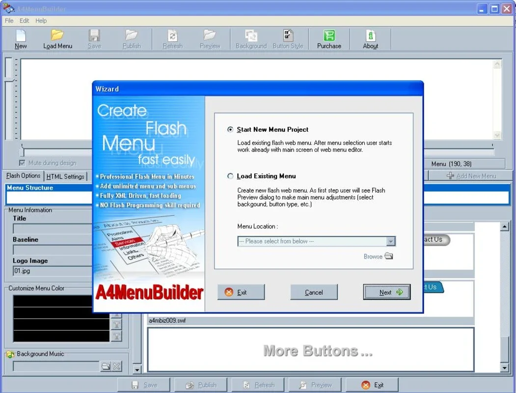 A4 Flash Menu Builder for Windows - Create Attractive Menus Easily