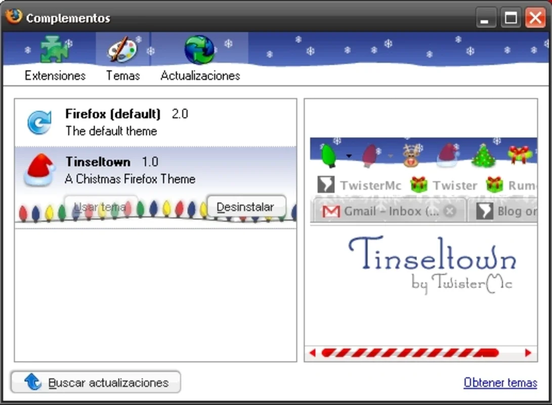 Tinseltown for Windows - Free Christmas Theme for Firefox