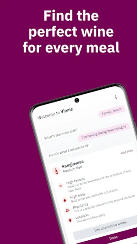 Vinnie - Wine and food pairing for Android