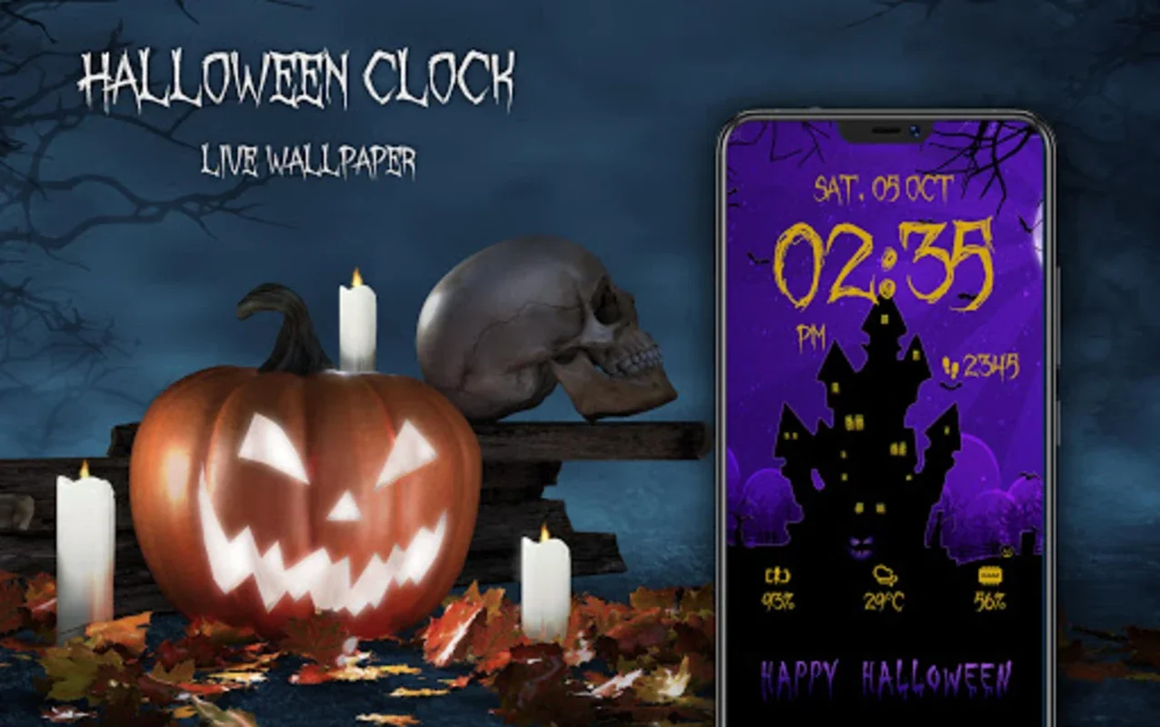 Halloween Spooky Digital Clock for Android - Spooky Live Wallpaper