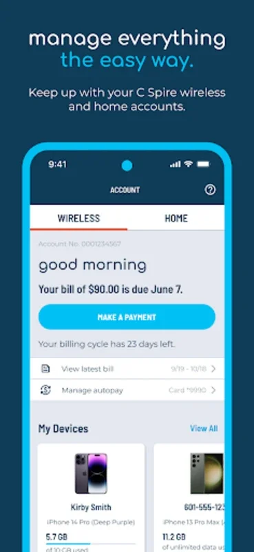 My C Spire for Android - Streamlined Account Management