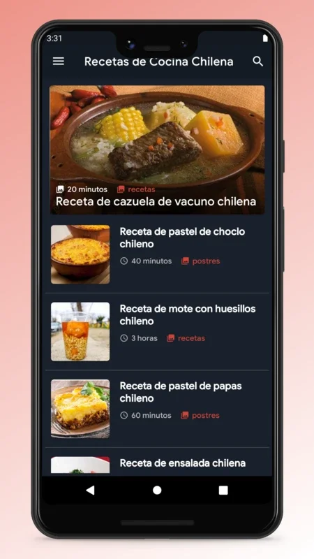 Chilean Recipes - Food App for Android: Diverse Culinary Delights