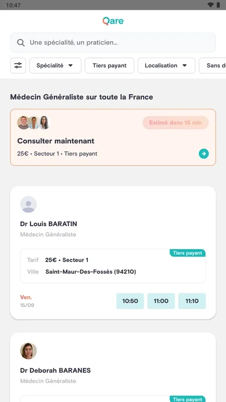 Qare for Android - Seamless Medical Appointments in France