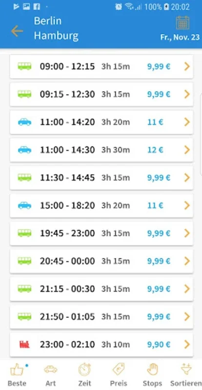 Compare Car, Train and Bus Trips for Android - Effortless Travel Planning