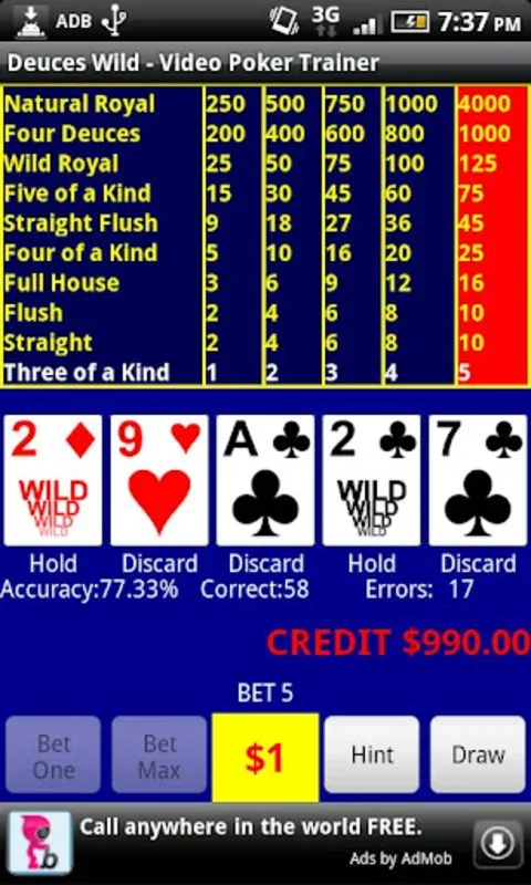 Video Poker - Deuces Wild for Android: Enhance Strategy