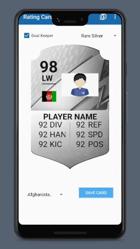 Rating Card Creator for Android - Custom Football Card Maker