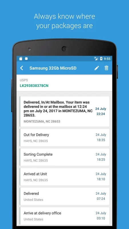 Parcels for Android - Track Packages Easily