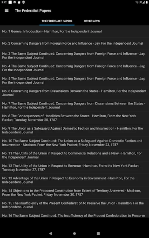 The Federalist Papers for Android - Explore US Democracy