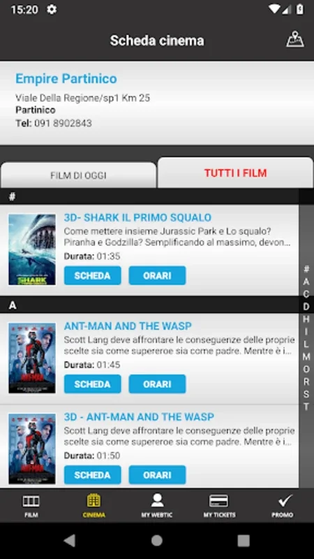 Webtic Empire Partinico for Android - Streamlined Cinema Booking