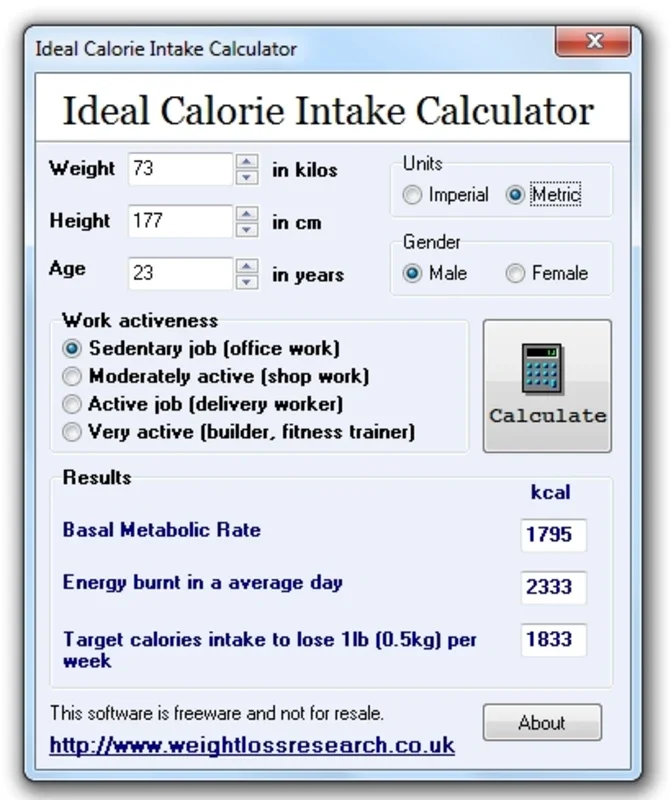 Ideal Calorie Intake Calculator for Windows - Calculate Daily Calorie Usage