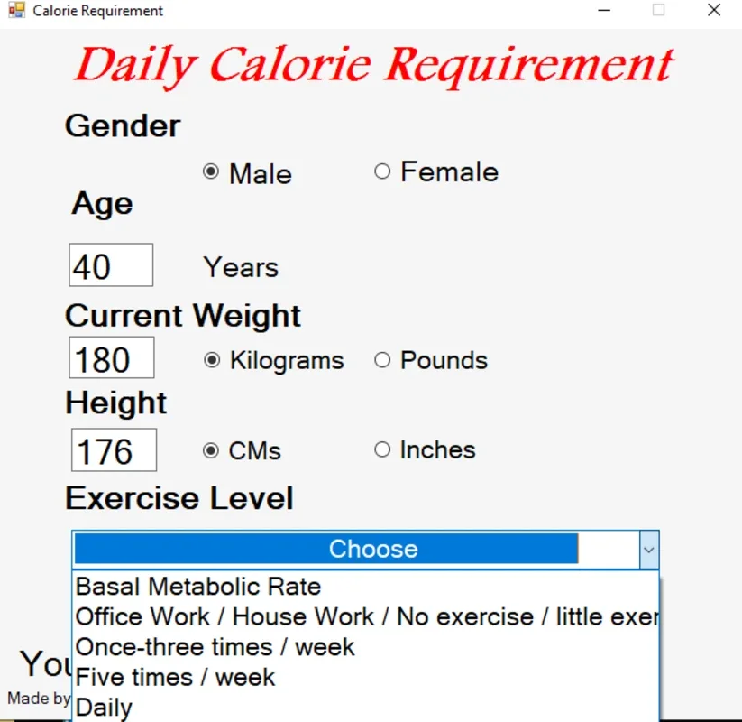 Calorie Requirement for Windows: Calculate Daily Calorie Needs