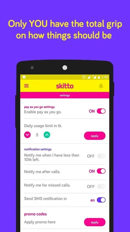 Skitto for Android - Manage Your Mobile Connection