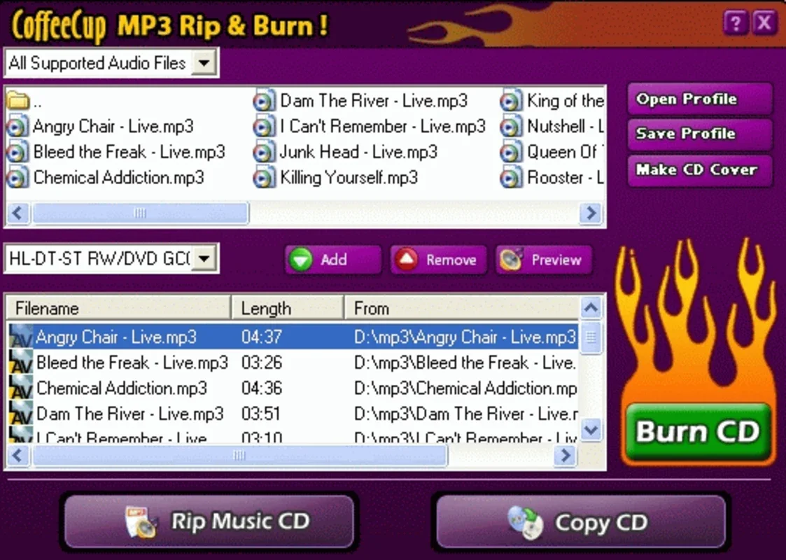 CoffeeCup MP3 Rip And Burn for Windows: Manage Music Files