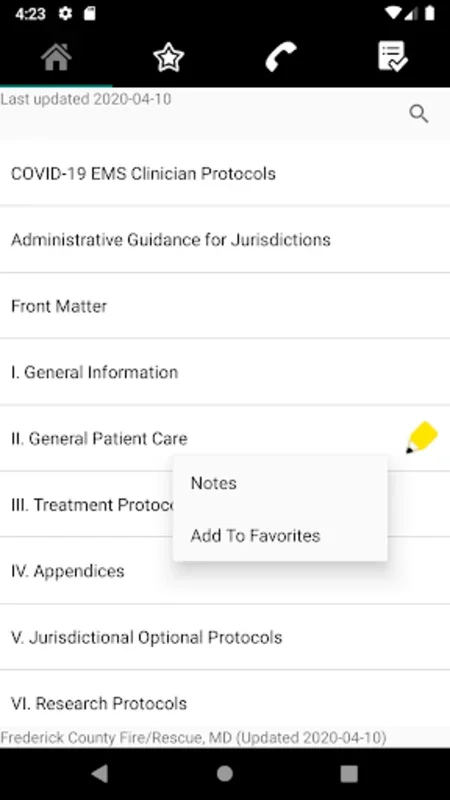 Frederick County Fire/Rescue for Android: Quick Offline Protocols