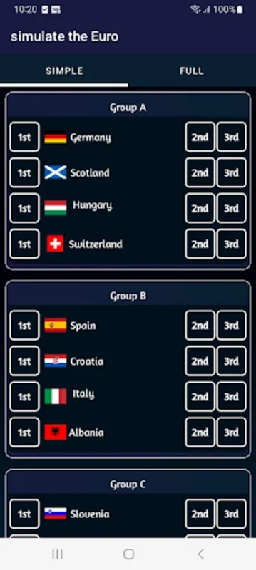 simulate the Euro for Android - Predict Football Champions